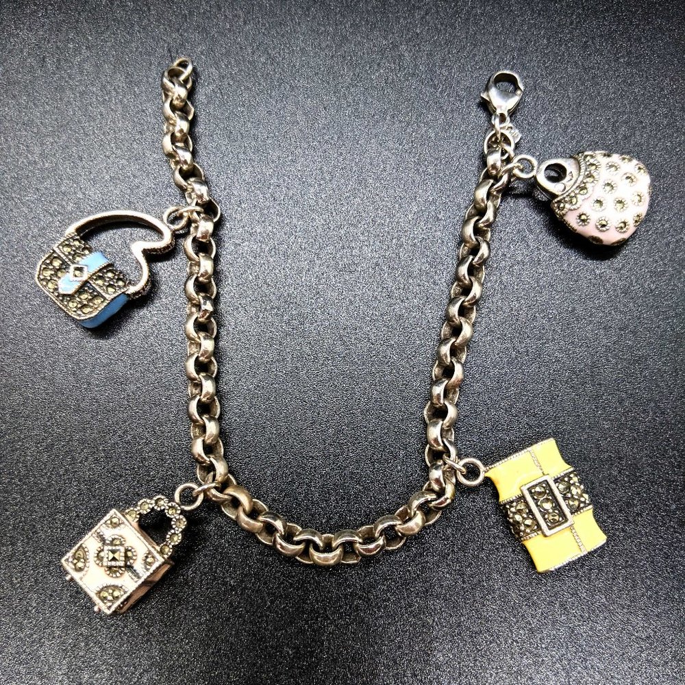 Rare Vintage 925 Judith Jack Purse Charm Bracelet